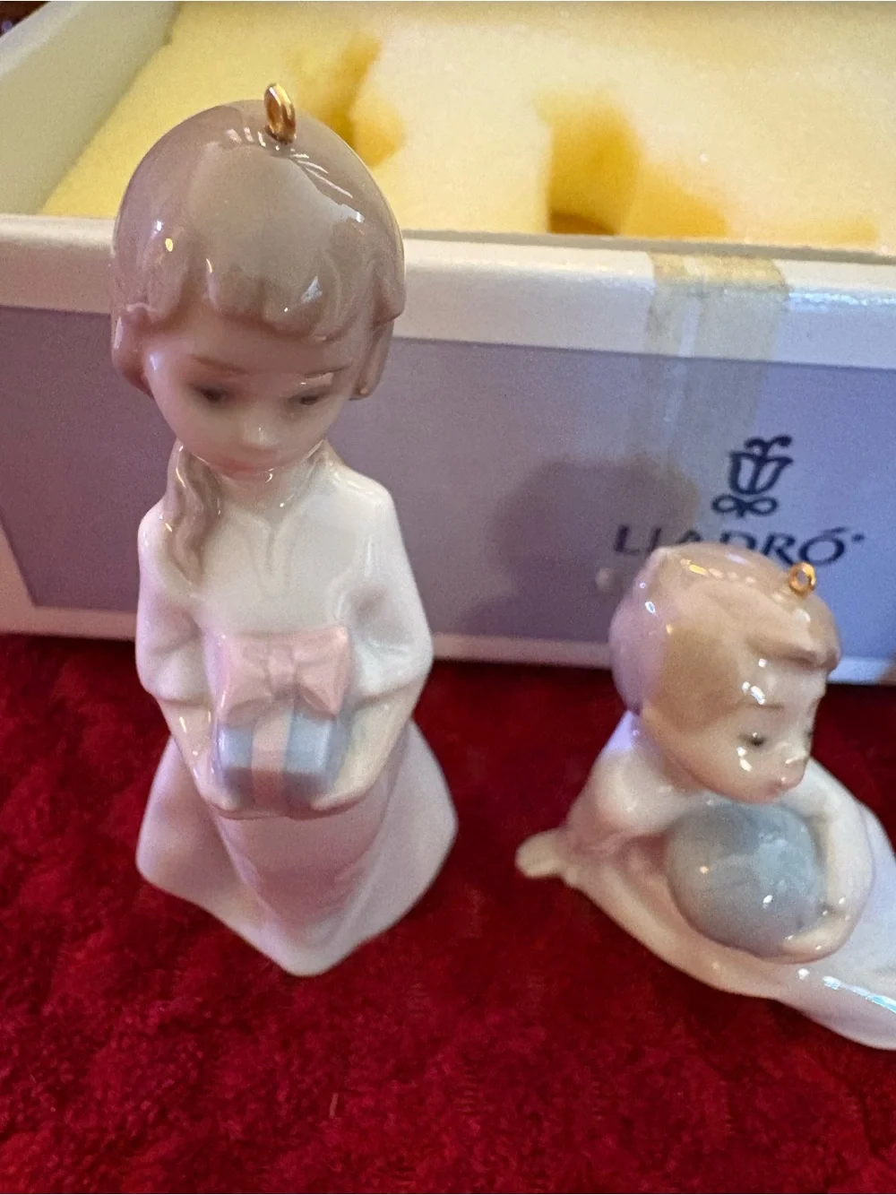 Lladró Christmas Morning Mini Bell Ornament Set #5490 Porcelain 3pc Set w/ Box